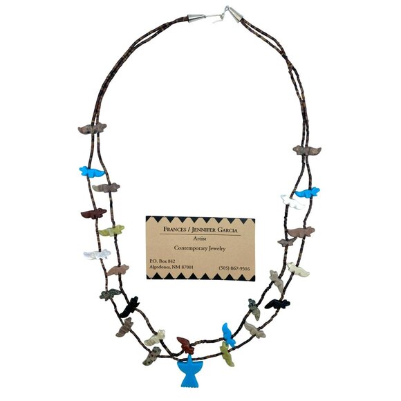 Garcia Zuni Navajo Fetish Heishi Necklace Double Strand Carved Native American - Picture 7 of 10